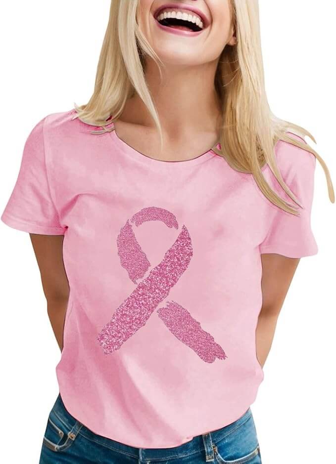 Damen T-Shirt mit Brustkrebs-Print – 50% Rabatt