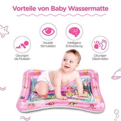 Wassermatte mit bunten Motiven zur Förderung der Bauchlage bei Babys.