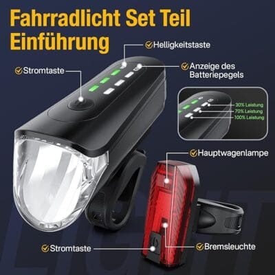 Frontlicht und Rücklicht mit Bremslichtfunktion, StVZO-zugelassen