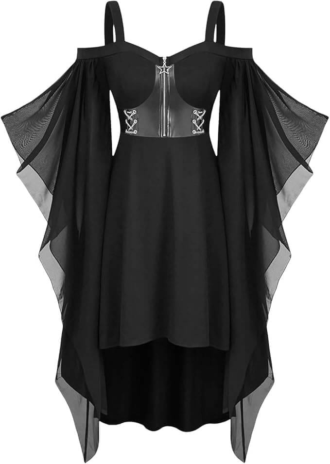Damen Gothic Kleid mit Fledermausärmeln – 50% Rabatt