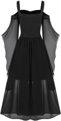 Schwarzes Kleid im Gothic-Stil mit figurbetonter Passform und markanten Details.
