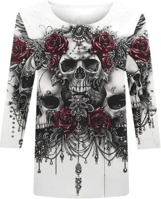 Schwarzes Damen-Shirt mit Halloween-Motiv für einen auffälligen Look.
