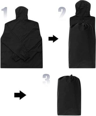 Wasserdichte Jacke mit Kapuze, ideal für unterwegs und wechselndes Wetter.