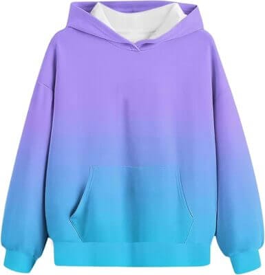 Bequemer Kapuzenpullover mit farbigem Verlauf für Mädchen.