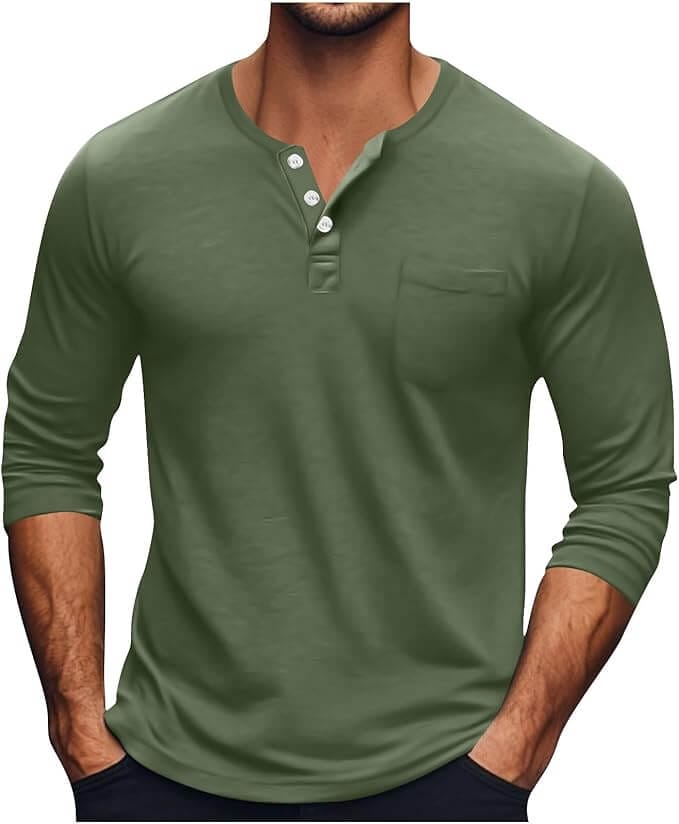 Herren Langarmshirt mit Knopfleiste – 60% Rabatt