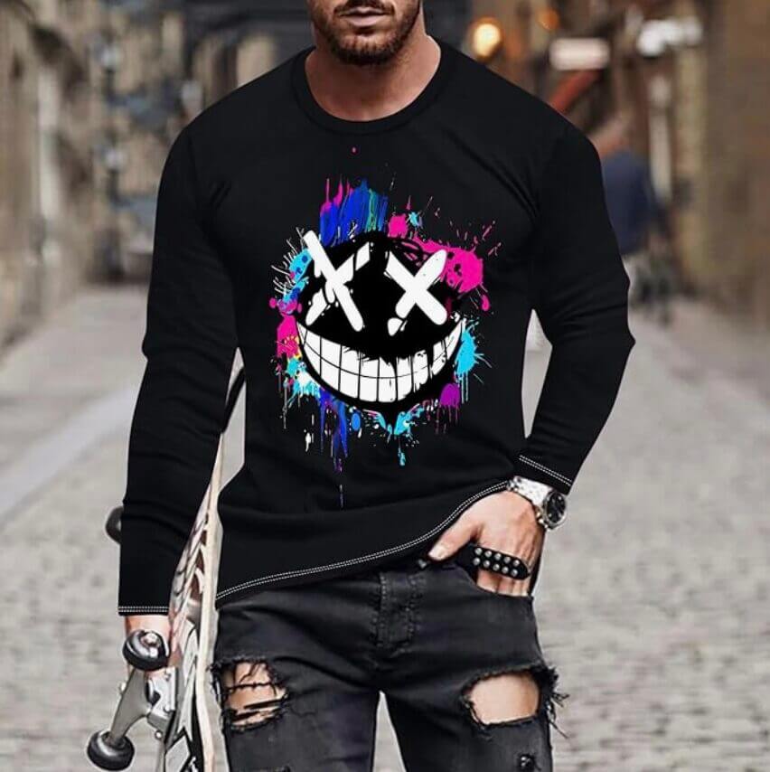 Langarmshirt für Herren mit Print – 60% Rabatt