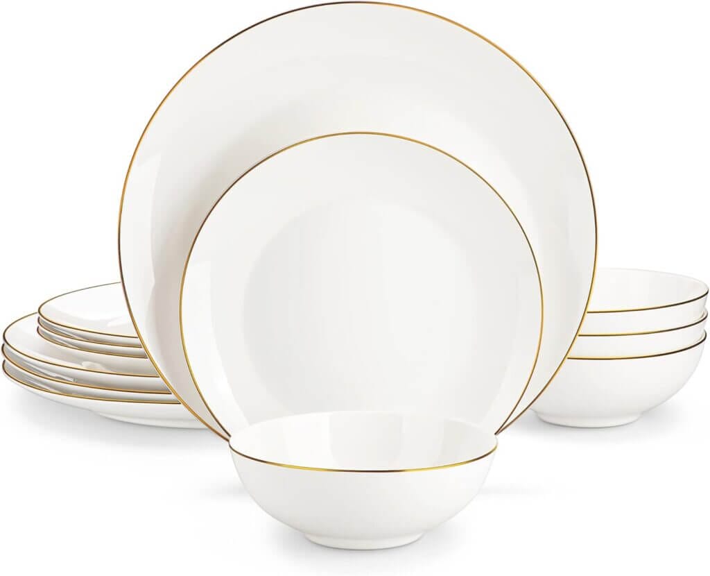 Modernes Geschirr-Set mit edlem Goldrand – 50% Rabatt