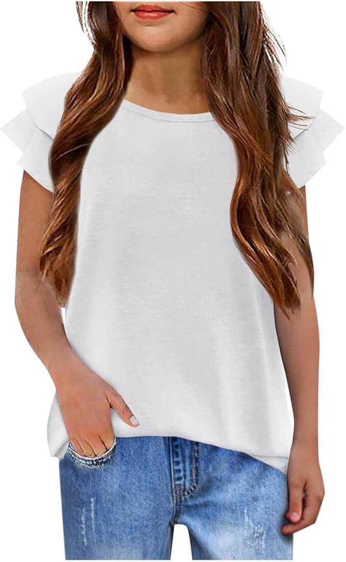 Mädchen Shirt mit Rüschenärmeln – 50% Rabatt