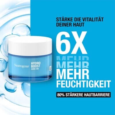 Leichte Neutrogena Hydro Boost Aqua Gel mit Hyaluronsäure für intensive Feuchtigkeit und ein frisches Hautgefühl.
