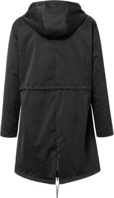 Wasserabweisende Damen-Regenjacke mit Kapuze und verschweißten Nähten.