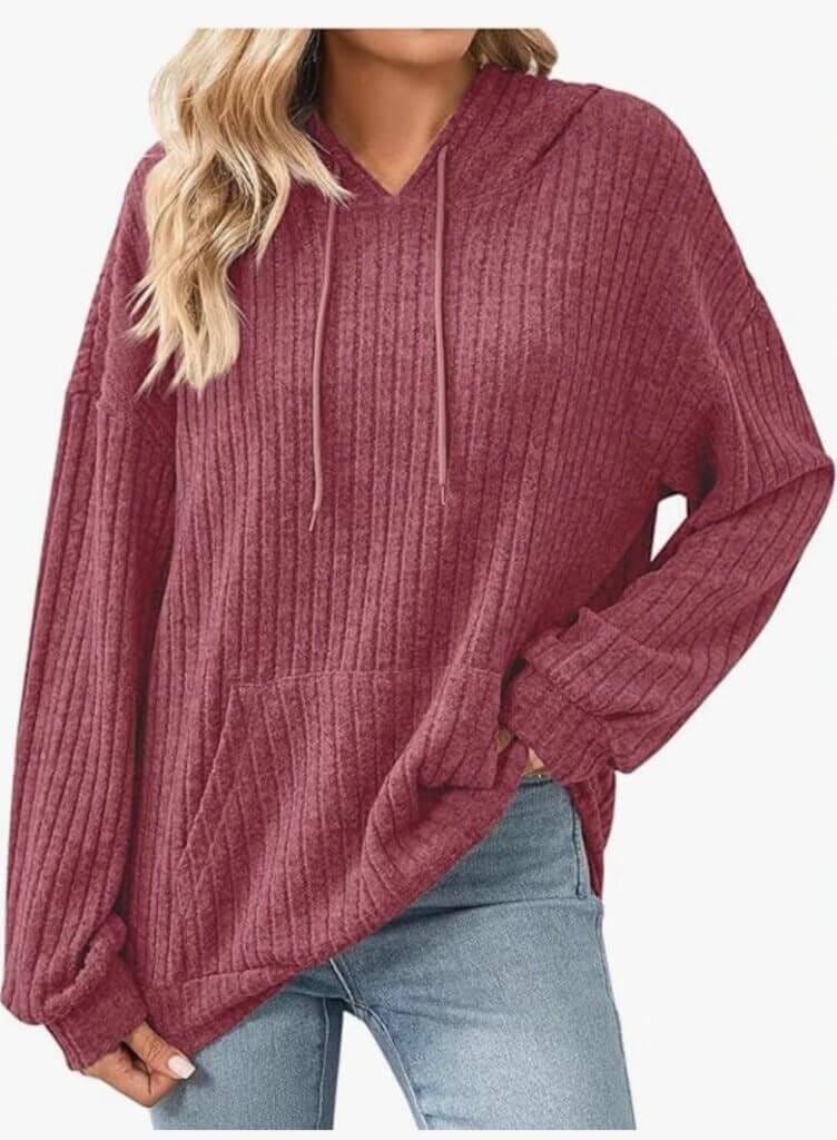 Damen Rippstrick Pullover mit Kapuze – 50% Rabatt