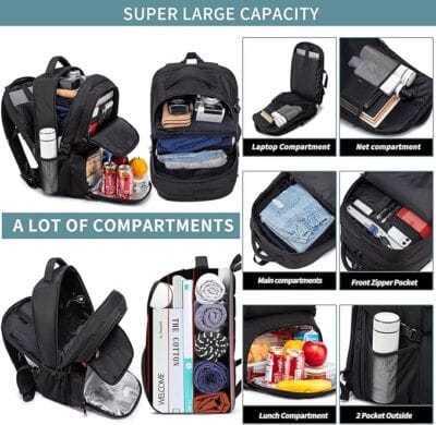 Laptop Herren Rucksack mit USB-Port, vielen Fächern und gepolstertem Rücken.