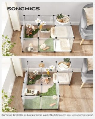 Flexibles Freigehege mit rutschfestem Boden für Kleintiere wie Kaninchen oder Meerschweinchen.