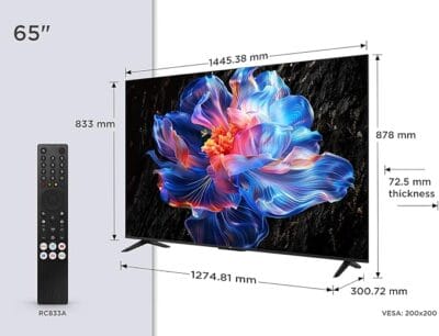65-Zoll-Fernseher LED TV mit 4K-Auflösung, Smart-TV-Funktionen und Sprachsteuerung.