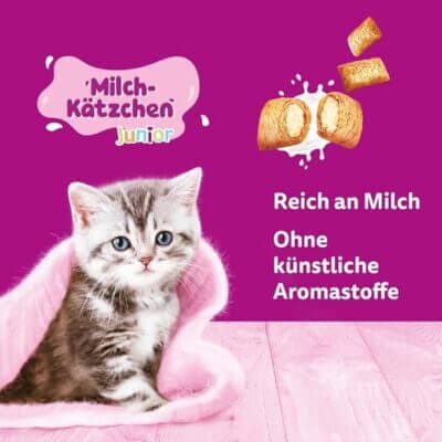 Whiskas Snacks mit Milchanteil, abgestimmt auf junge Katzen.