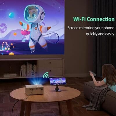 Tragbarer Mini Beamer mit WiFi und 1080p-Auflösung für Filme, Spiele und Präsentationen.