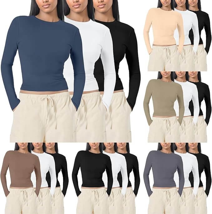 Damen-3er-Pack Slim Fit Langarmshirts – 54% Rabatt