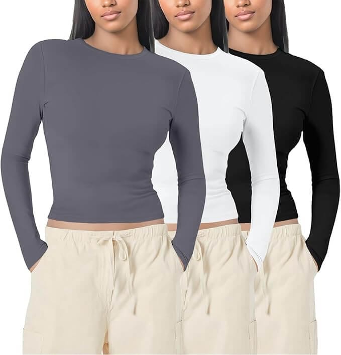 Damen-3er-Pack Slim Fit Langarmshirts – 46% Rabatt