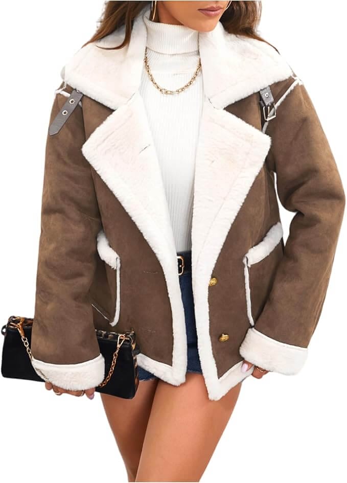 Damen Kunstleder Lammfelljacke – 25% Rabatt