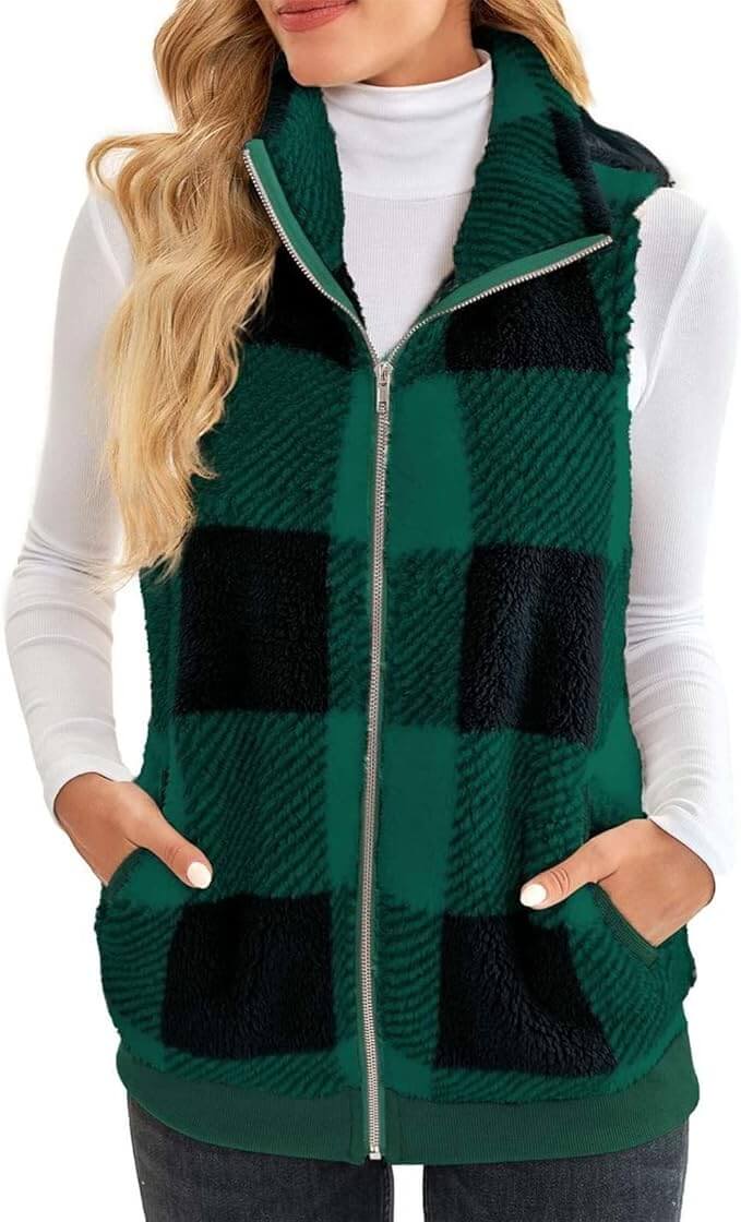Karierte Damen Weste mit Reißverschluss – 50% Rabatt