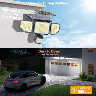 Die Solarlampen Außen laden sich per Solarenergie auf und reagieren auf Bewegung.