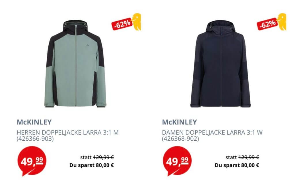 McKINLEY Herren Doppeljacke Larra 3:1 M – 62% Rabatt