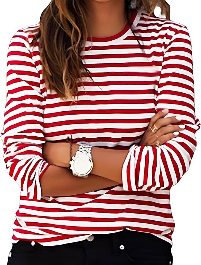 Gestreiftes Langarmshirt für Damen – 50% Rabatt