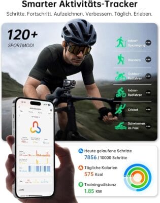 Gydom Smartwatch Damen Herren mit Telefonfunktion 1.85" HD Touch Fitnessuhr 