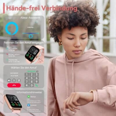 Smartwatch für Damen mit Telefonfunktion - 75% Rabatt 2 Diese Smartwatch für Damen bietet eine integrierte Telefonfunktion sowie Fitness-Tracking.