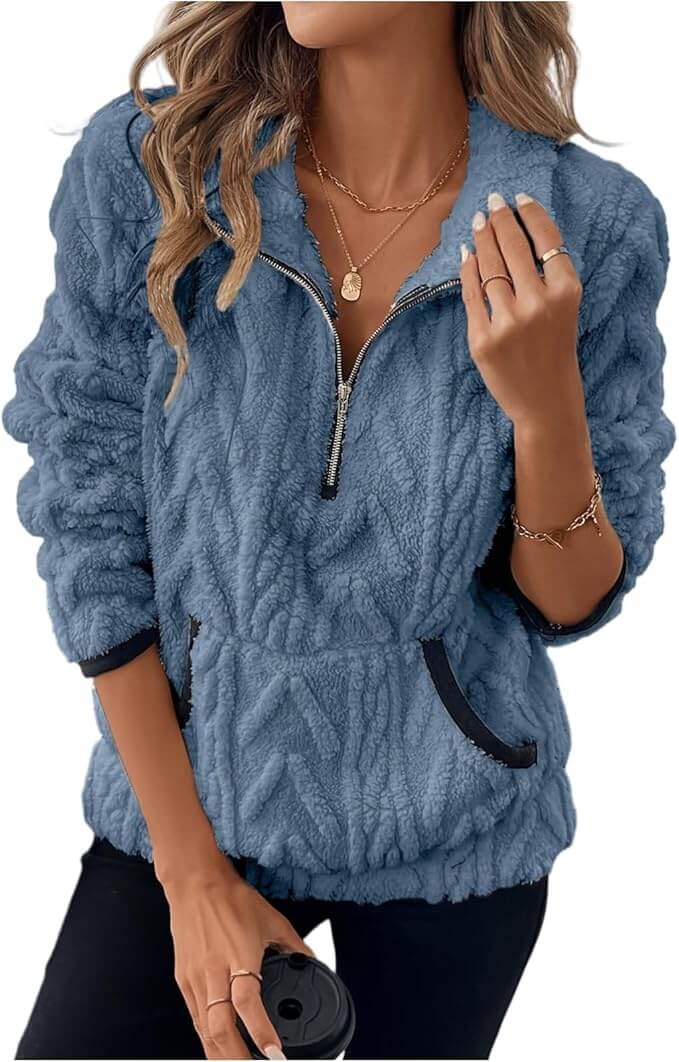 Teddy Fleecepullover mit Halbreißverschluss – 30% Rabatt