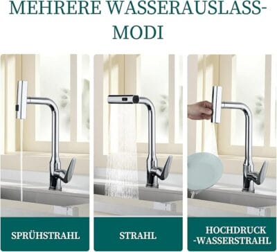 WLTEDRGO Wasserfall Wasserhahn Küche Ausziehbar,