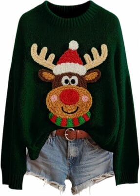 Weihnachtspullover Damen Lustig Rentier gruen