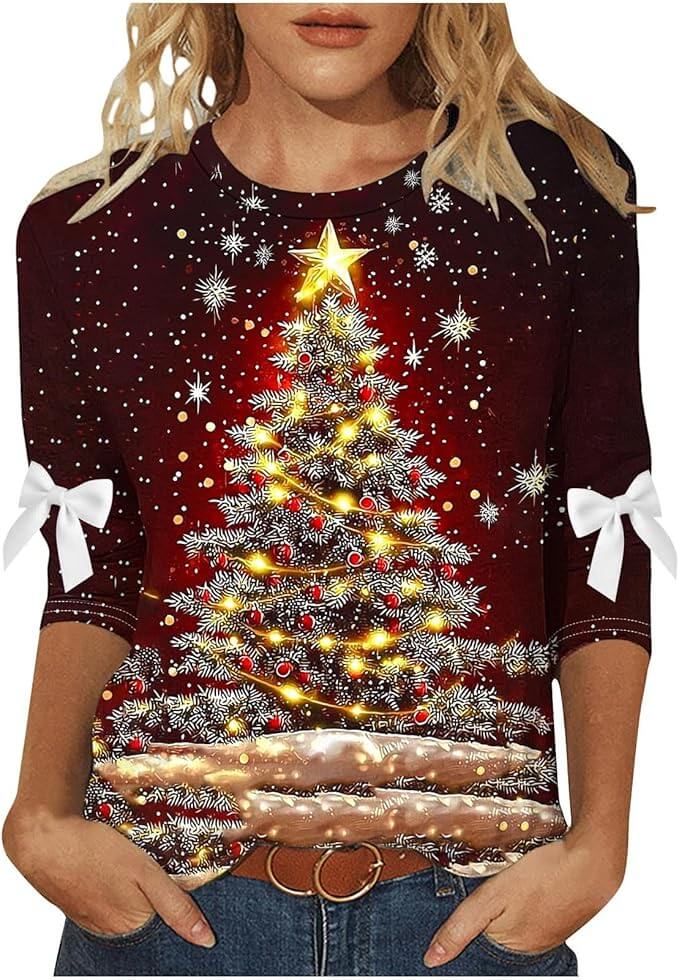 Komiseup Damen Weihnachtspullover mit Glitzer und Schleifen – 50% Rabatt