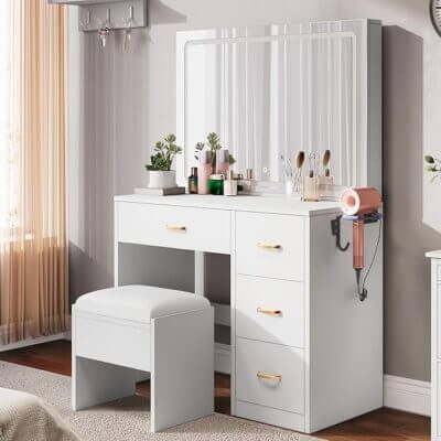YITAHOME Schminktisch mit Spiegel, Kosmetiktisch mit 4 Schubladen