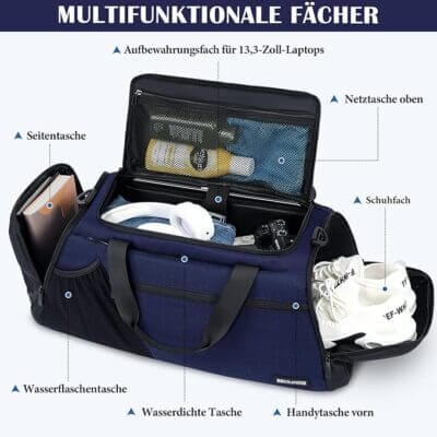 Die Sporttasche 40L ist eine geräumige Trainingstasche mit mehreren Fächern und strapazierfähigem Material.