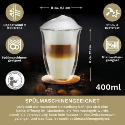 Creano doppelwandige Gläser aus hitzebeständigem Material