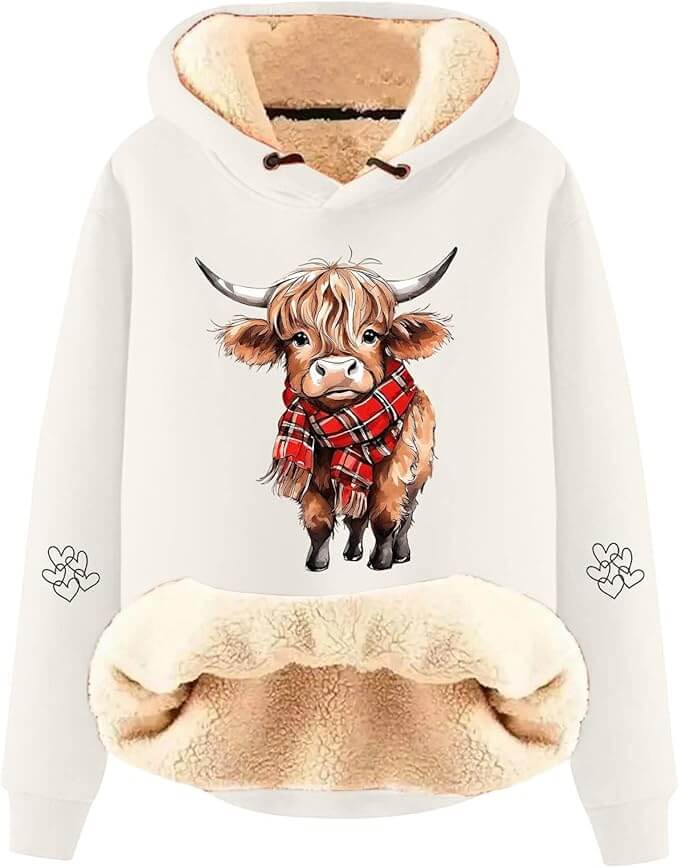 Damen Fleece Hoodie mit Prints – 50% Rabatt