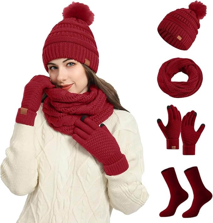 Mütze,Schal, Handschuhe Set für Damen – 50% Rabatt