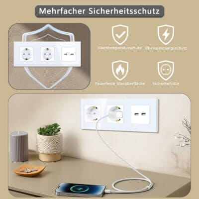 TAWOIA Schuko Wandsteckdose mit Doppel-USB-Ausgang