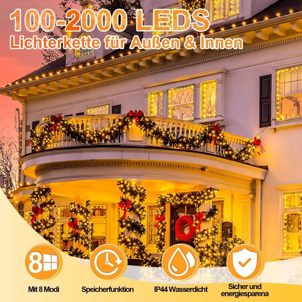 Tubiaz LED Lichterkette Außen 100M 1000LEDs