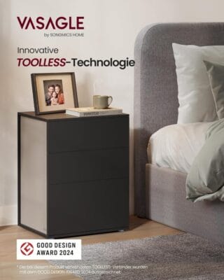 Nachttisch mit schneller, werkzeugloser Montage und stabilem Aufbau.