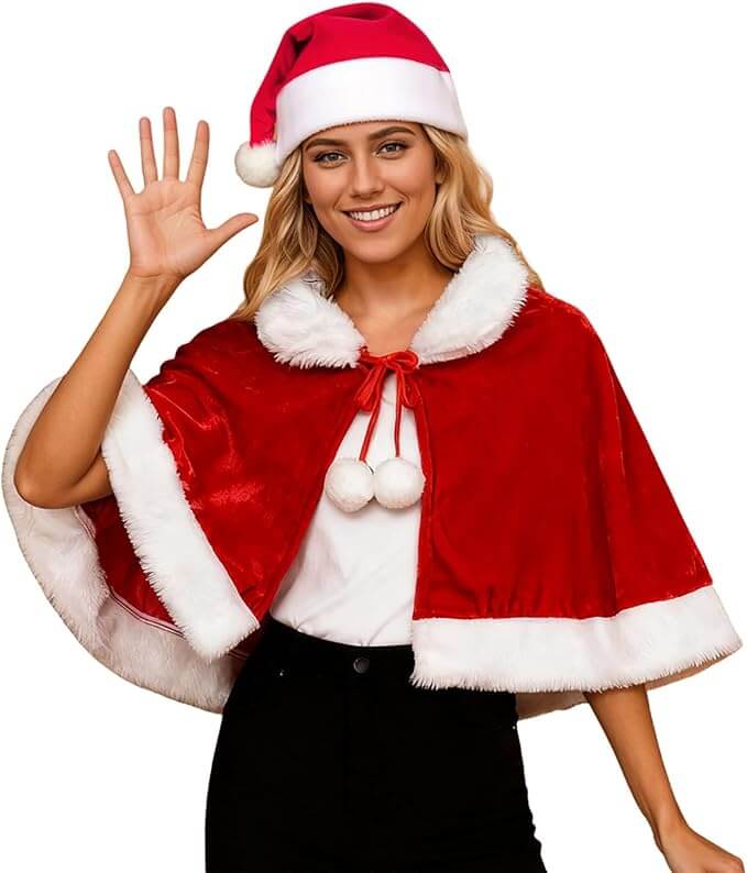 Damen Santa Umhang mit Mütze – 50% Rabatt