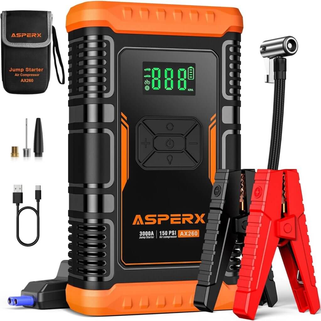 ASPERX Starthilfe Powerbank mit Kompressor – 50% Rabatt