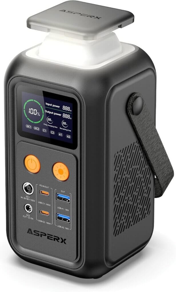 AsperX 192Wh Tragbare Powerstation,140W mit Notfall Lampe – 50% Rabatt