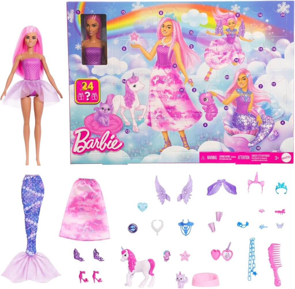 Barbie-Adventskalender mit Puppe und 24 Überraschungs-Accessoires