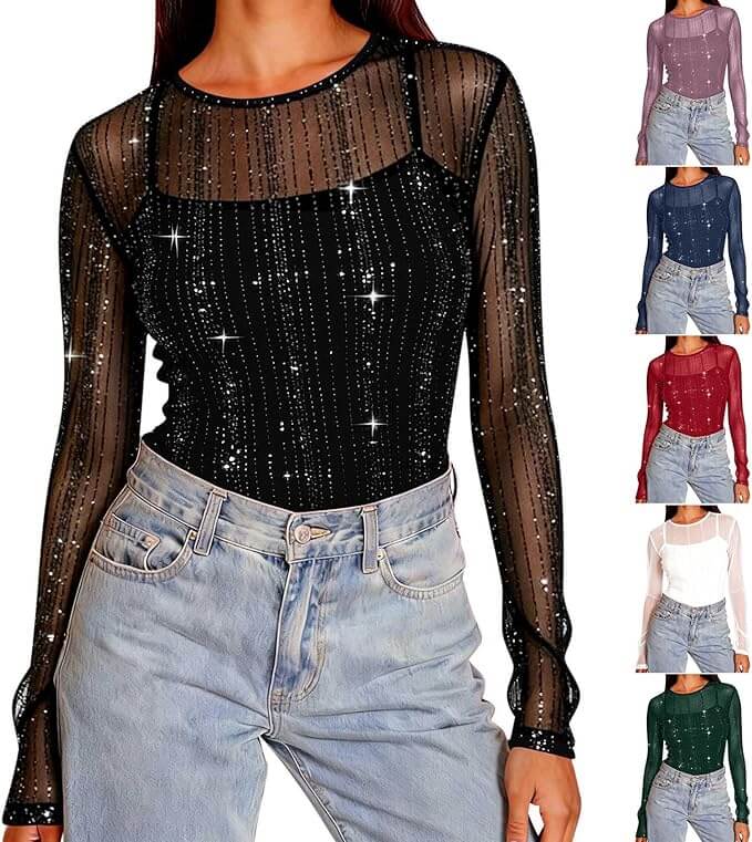 Glitzer Oberteil für Damen – 70% Rabatt