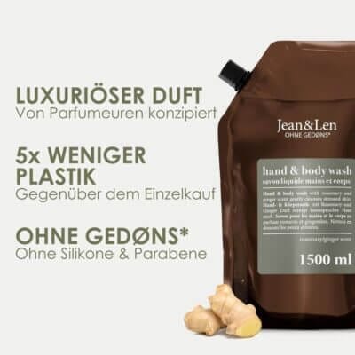 Jean & Len Hand & Body Wash Rosemary und Ginger im Nachfüllbeutel