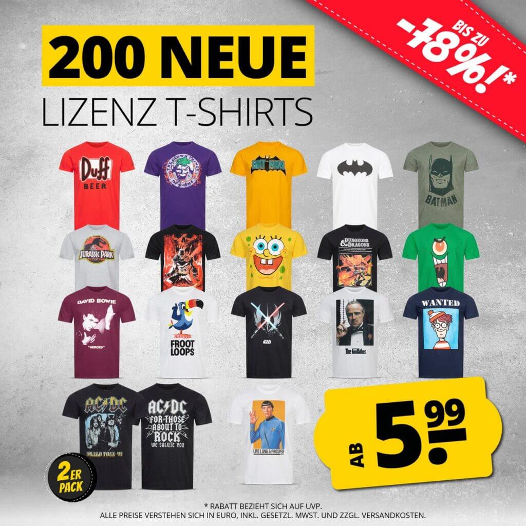 Lizenz T-Shirt Kollektion Sale – Bis zu 78% Rabatt