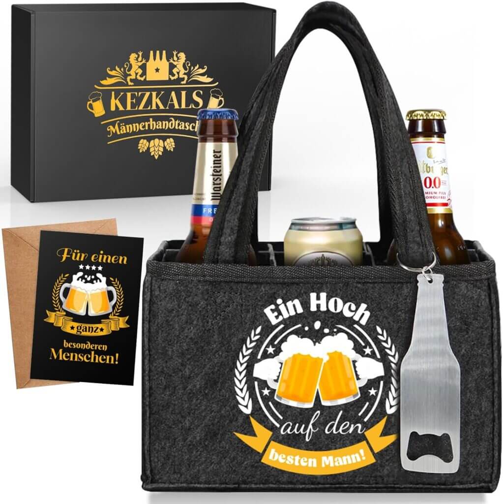 Männerhandtasche mit Platz für 6 Bierflaschen mit Flaschenöffner – 59% Rabatt