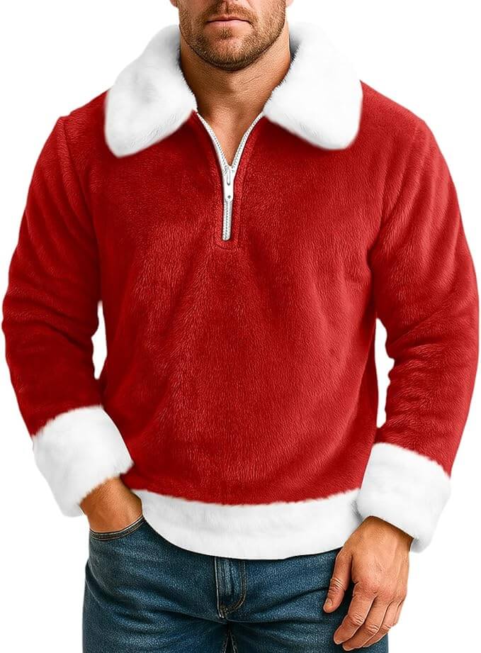 Teddy Weihnachtspullover Herren Half Zip – 40% Rabatt